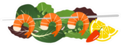 Grilled Shrimp Skewers On Mix Of Lettuce Leaves Sticker
