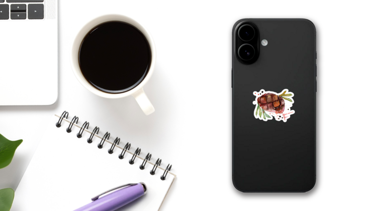 Grilled Steak Tasty Food In Watercolor Sticker on a Phone (New) example
