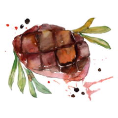 Grilled Steak Tasty Food In Watercolor Sticker