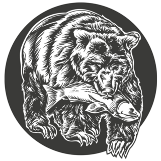 Grizzly Bear Holding Fish In Teeth Alaskan Illustration Sticker