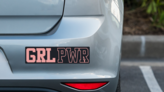 GRL PWR Bumper Sticker on a Grey Car Bumper example