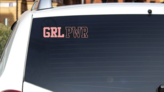 GRL PWR Bumper Sticker on a White Car Rear Window example