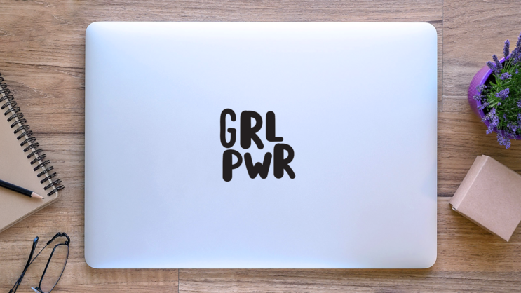 GRL PWR Sticker on a Laptop (New) example