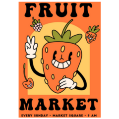 Groovy Bright Retro Fruit Poster Sticker