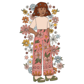 Groovy Girl Surrounded By Flowers 70s Sticker