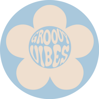 Groovy Vibes Blue 70s Slogan Flower Sticker