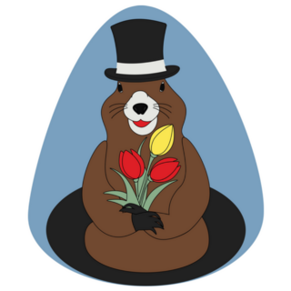 Groundhog In A Hat With A Bouquet Of Flowers Sticker
