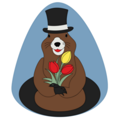 Groundhog In A Hat With A Bouquet Of Flowers Sticker
