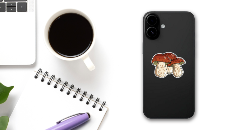Group Of Bolete Mushrooms Sticker on a Phone (New) example