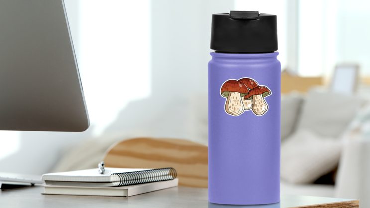Group Of Bolete Mushrooms Sticker on a Water Bottle (New) example