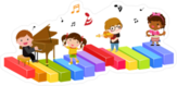 Group Of Children And Music Sticker