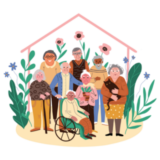 Group Of Elderly People Standing Together in Garden Sticker
