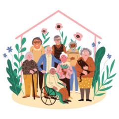 Group Of Elderly People Standing Together in Garden Sticker