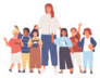 Group Of Joyful Schoolchildren And Teacher Cartoon Sticker
