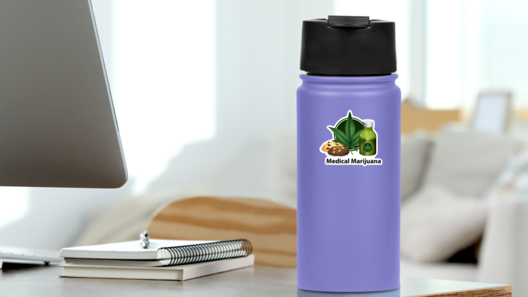 Group Of Marijuana Products Illustration Sticker on a Water Bottle (New) example