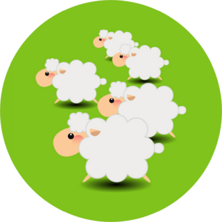 Group Of Sheeps Cartoon On Green Sticker