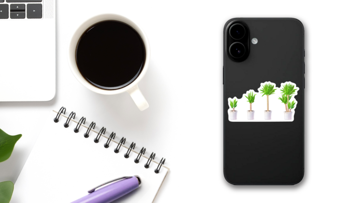 Growth of Yucca Tree in Pots Sticker on a Phone (New) example
