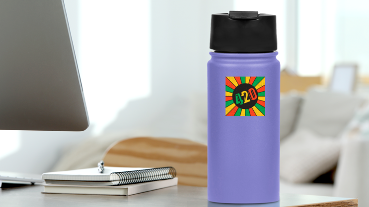 Grunge 420 Rastafarian Stripes Sticker on a Water Bottle (New) example
