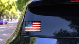 Grunge American Flag Sticker on a Rear Car Window (New) example