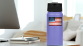 Grunge American Flag Sticker on a Water Bottle (New) example
