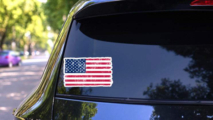 Grunge American USA Flag Sticker on a Rear Car Window (New) example