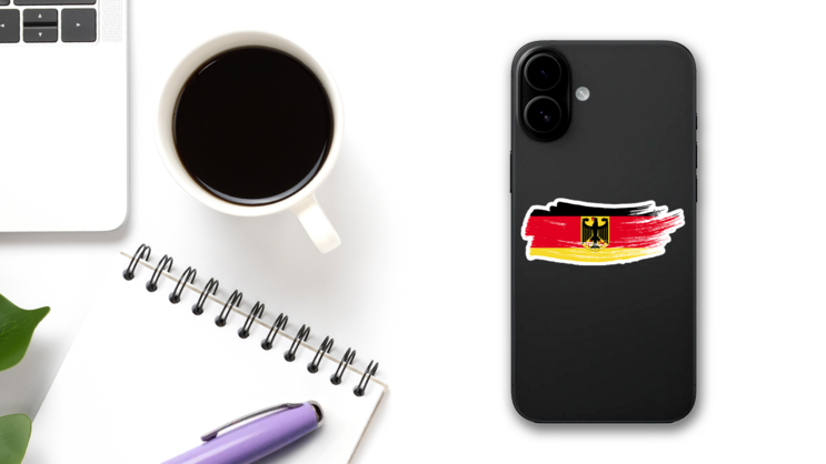 Grunge Brush Stroke With Germany National Flag Sticker on a Phone (New) example