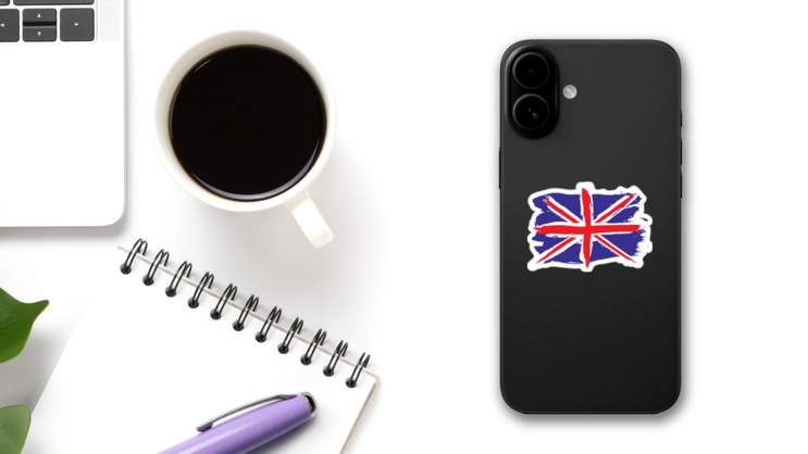 Grunge England Flag Sticker on a Phone (New) example