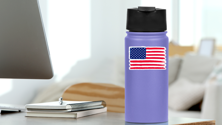 Grunge Flag Of USA Sticker on a Water Bottle (New) example