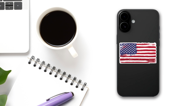 Grunge Painted USA Flag Sticker on a Phone (New) example