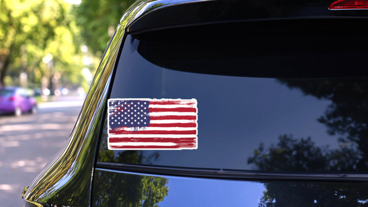 Grunge Painted USA Flag Sticker on a Rear Car Window (New) example