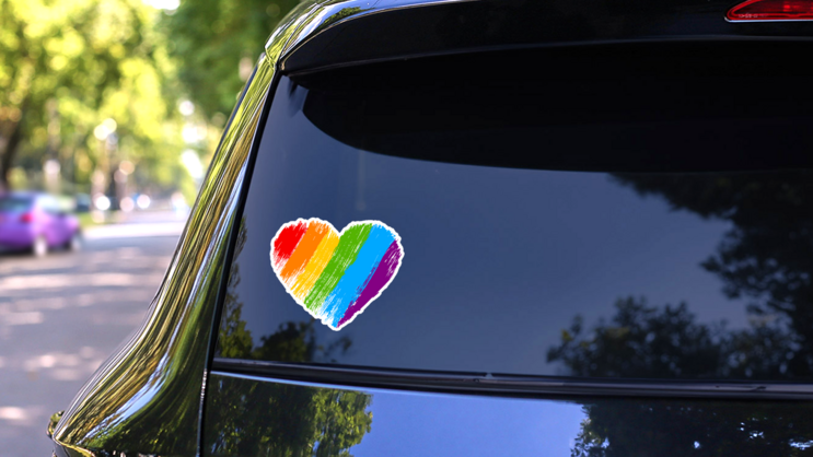 Grunge Rainbow Heart Sticker on a Rear Car Window (New) example