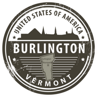 Grunge Rubber Stamp With Name Of Vermont, Burlington Sticker