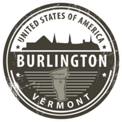 Grunge Rubber Stamp With Name Of Vermont, Burlington Sticker