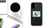 Grunge Sketch Snowboarder Sticker on a Phone (New) example