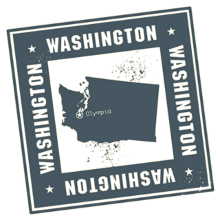 Grunge Square Stamp With Map Of Washington Sticker