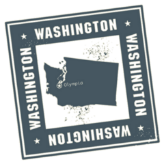 Grunge Square Stamp With Map Of Washington Sticker