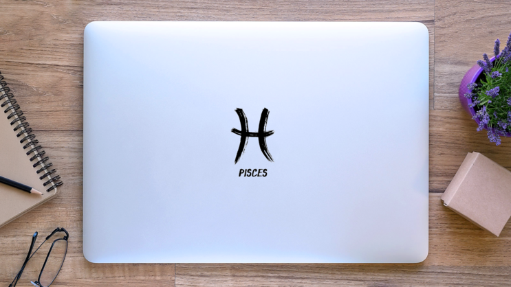 Grunge Zodiac Sign - Pisces Sticker on a Laptop (New) example