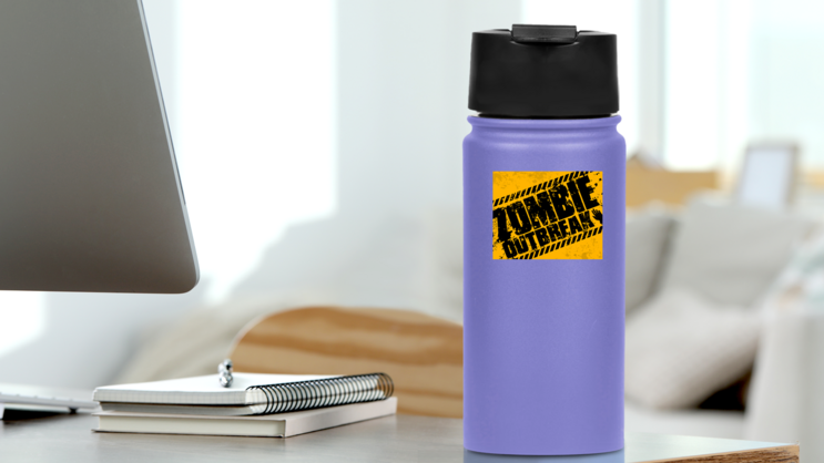 Grunge Zombie Outbreak Sign Sticker on a Water Bottle (New) example
