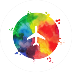Grungy Rainbow Watercolor Airplane Icon Sticker
