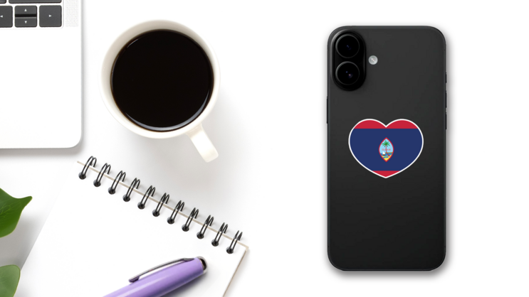 Guam Flag In A Heart Sticker on a Phone (New) example