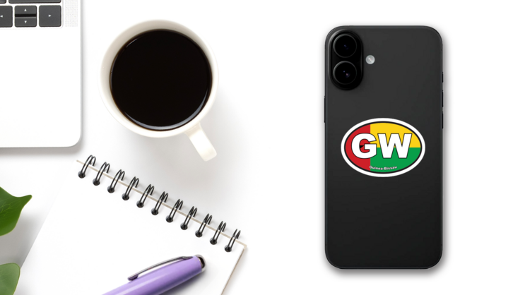 Guinea-Bissau Flag Oval Sticker on a Phone (New) example