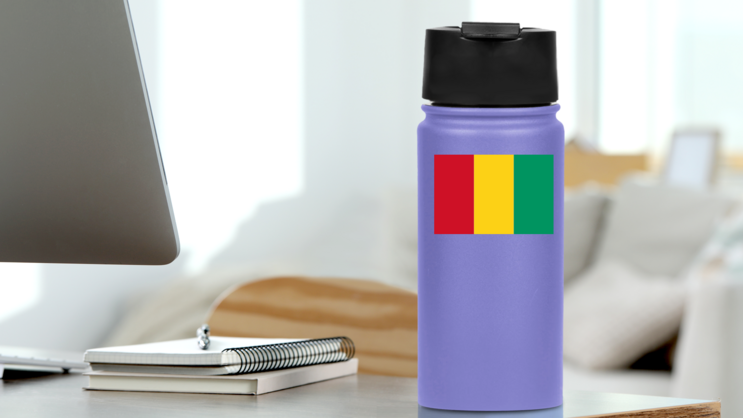 Guinea Country Flag Sticker on a Water Bottle (New) example