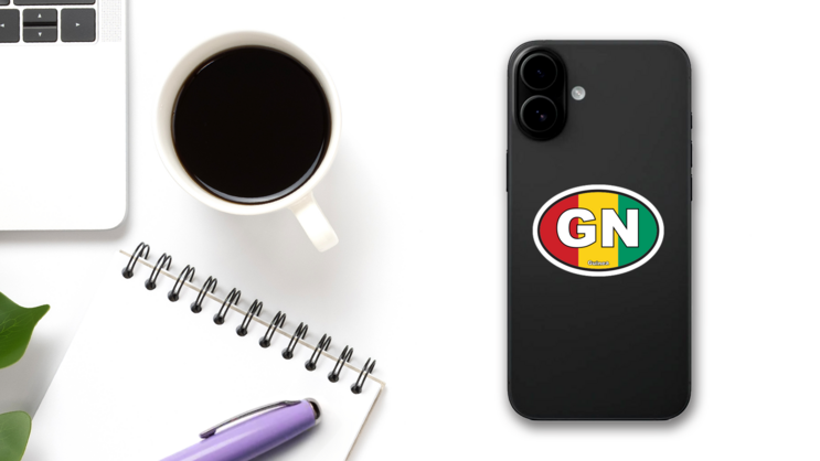 Guinea Gn Flag Oval Sticker on a Phone (New) example
