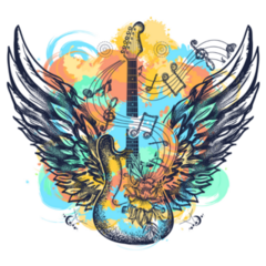 Guitar And Wings Tattoo Watercolor Sticker