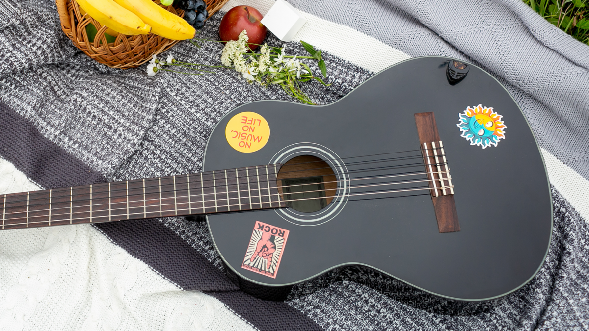 Custom Guitar Stickers on Guitar