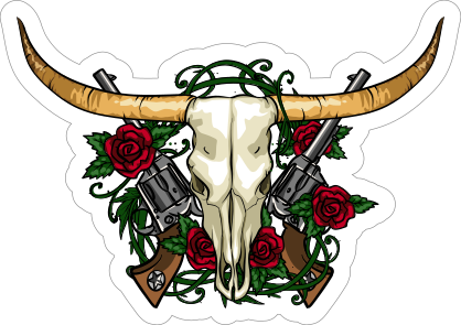 Guns And Roses Bull Cow Skull Sticker