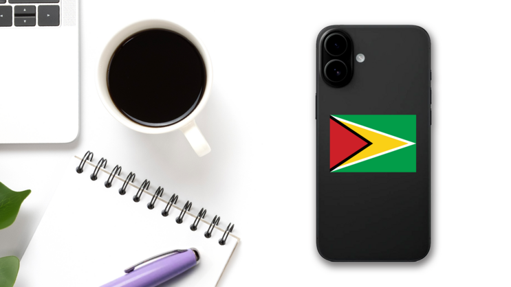 Guyana Flag Sticker on a Phone (New) example