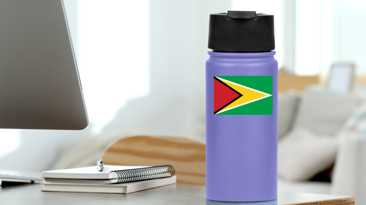Guyana Flag Sticker on a Water Bottle (New) example