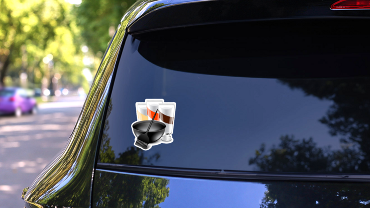 Hair Dye Tools Photo-realistic Illustration Sticker on a Rear Car Window (New) example