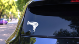 Hairstylist Hair Dryer Sticker on a Rear Car Window (New) example